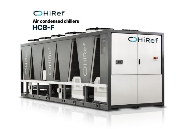 Hiref Air condensed chillers 320T with inverter driven screw compressors - Free-Cooling version, HCB-F