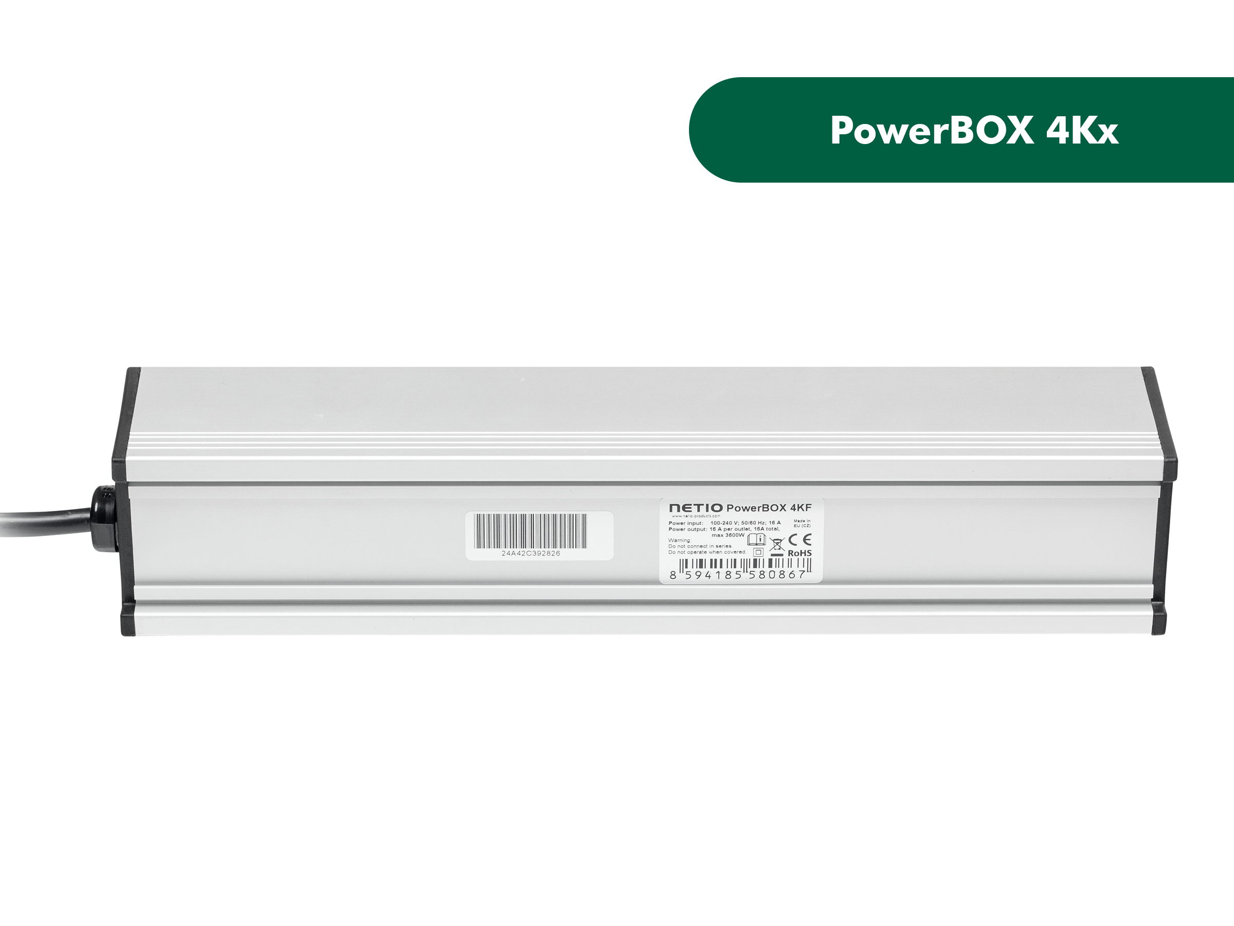 Netio PowerBOX 4KE WiFi, Smart power strip with metering, PDU, 0U, 1PH, 1.6m cable, 230V 16A